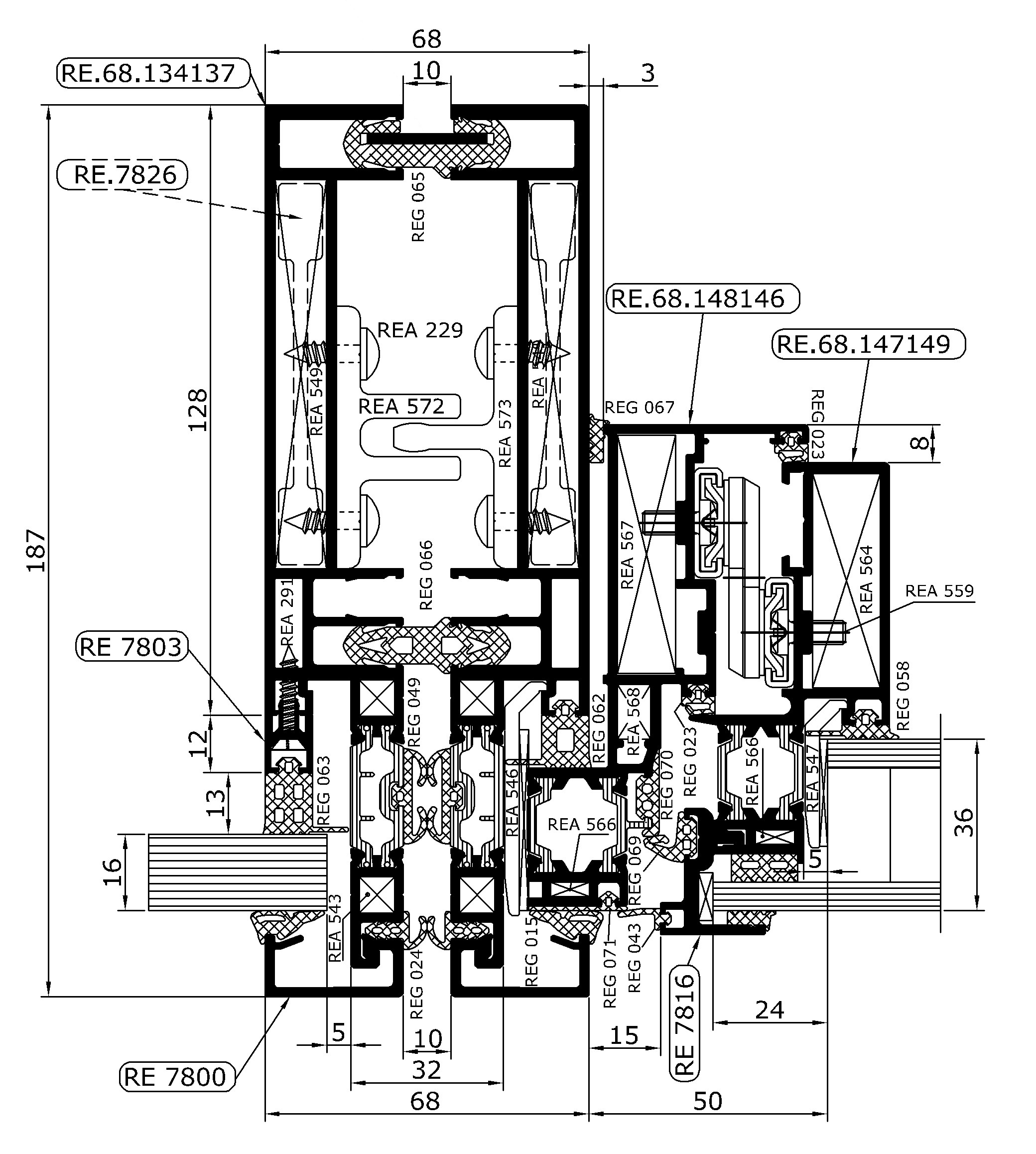 ЭЛЕМЕНТНАЯ ФАСАДНАЯ  СЕРИЯ RF 68EF